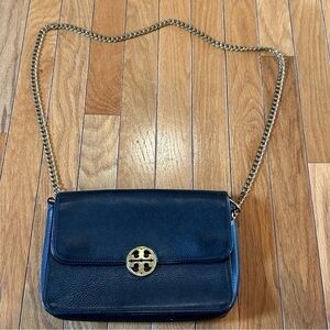 Tory Burch Chelsea Convertible Black Gold Purse Handbag Shoulder Bag